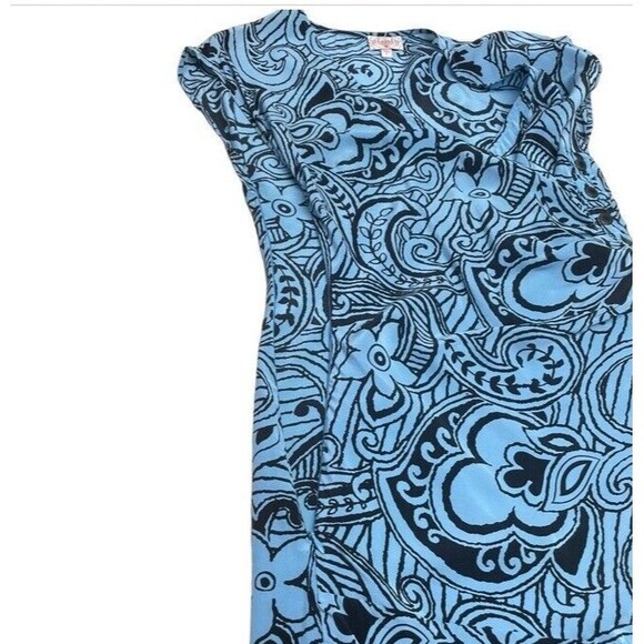 Plenty Tracy Reese Silk Mini Dress Motif Side Snap Asymmetrical Blue Mod Size 6 - Picture 5 of 11